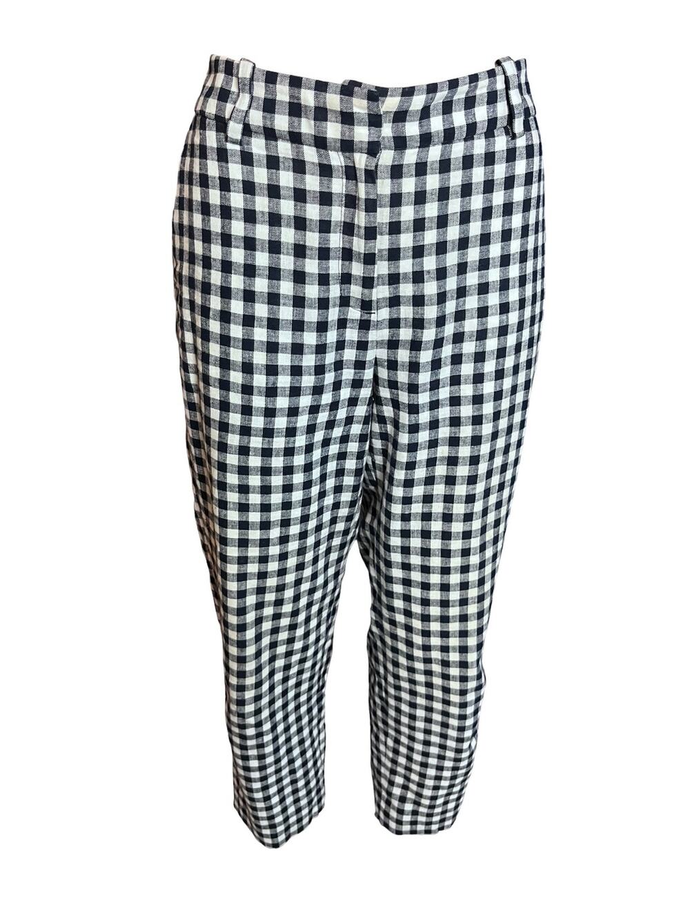 J. Crew Factory Women’s Gingham Linen Blend Pant 8 Holland Black/White